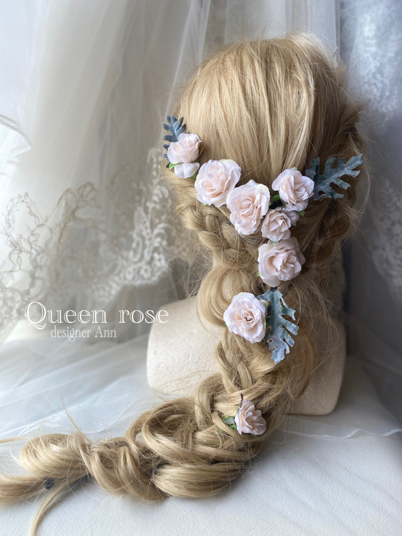 【送料無料】Queen rose 淡いシャンパンローズのヘッドドレス 4枚目の画像