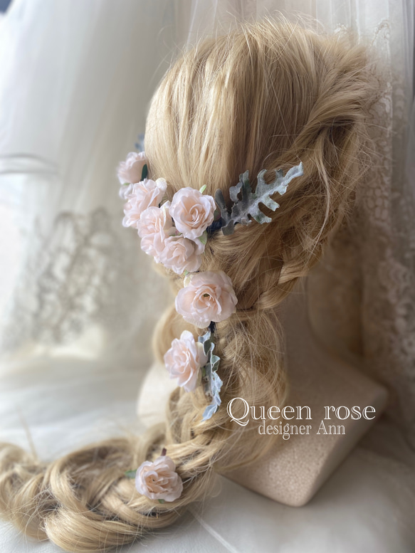 【送料無料】Queen rose 淡いシャンパンローズのヘッドドレス 6枚目の画像