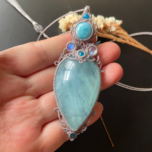 で*ん様 アクアマリン　マクラメ　ネックレス アクアマリンマクラメネックレス (小さめの石) Aquamarine