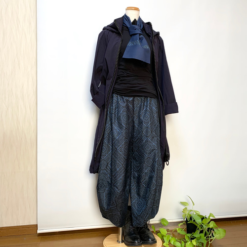 大島紬＊通常丈+3.5cm＊サルエルパンツ＋ストール＊裏地付き