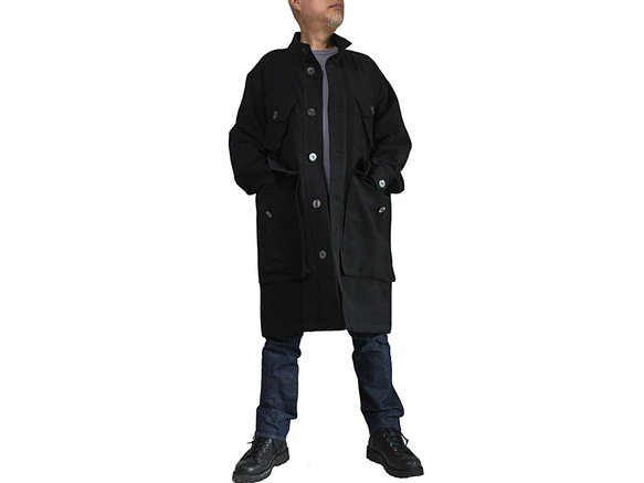 ジョムトン手織り綿スタンドカラーラージポケットコート（JFS-168-01） 1枚目の画像