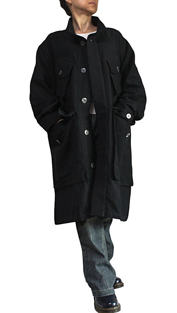 ジョムトン手織り綿スタンドカラーラージポケットコート（JFS-168-01） 6枚目の画像