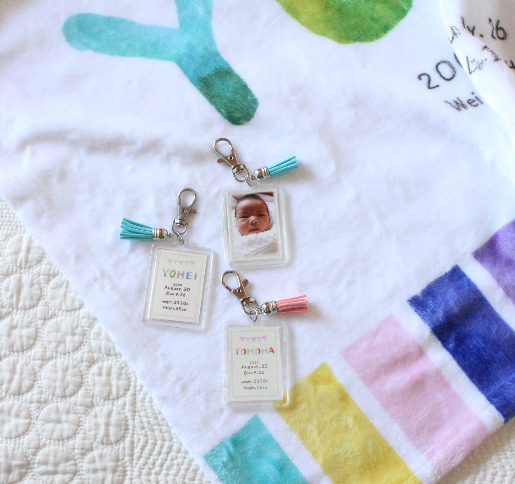 ＊Creema限定2208＊名入れブランケット＊写真入りキーホルダー＊出産祝い＊ギフトセット＊