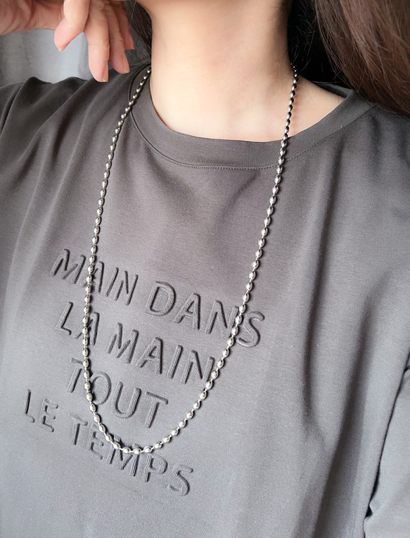 【ifumé】金属アレルギー対応｜サージカルステンレス製 ライスボールチェーンネックレス 太めタイプ 6×4mm 8枚目の画像