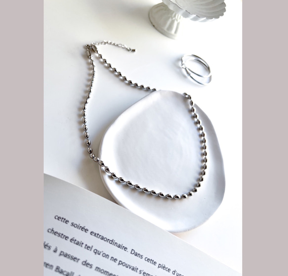 【ifumé】金属アレルギー対応｜サージカルステンレス製 ライスボールチェーンネックレス 太めタイプ 6×4mm 2枚目の画像