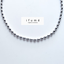 【ifumé】金属アレルギー対応｜サージカルステンレス製 ライスボールチェーンネックレス 太めタイプ 6×4mm 3枚目の画像