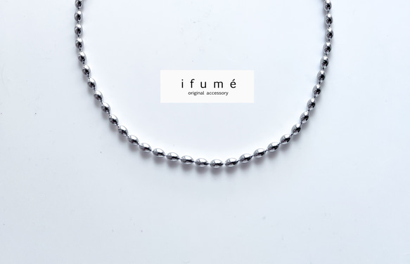 【ifumé】金属アレルギー対応｜サージカルステンレス製 ライスボールチェーンネックレス 太めタイプ 6×4mm 3枚目の画像