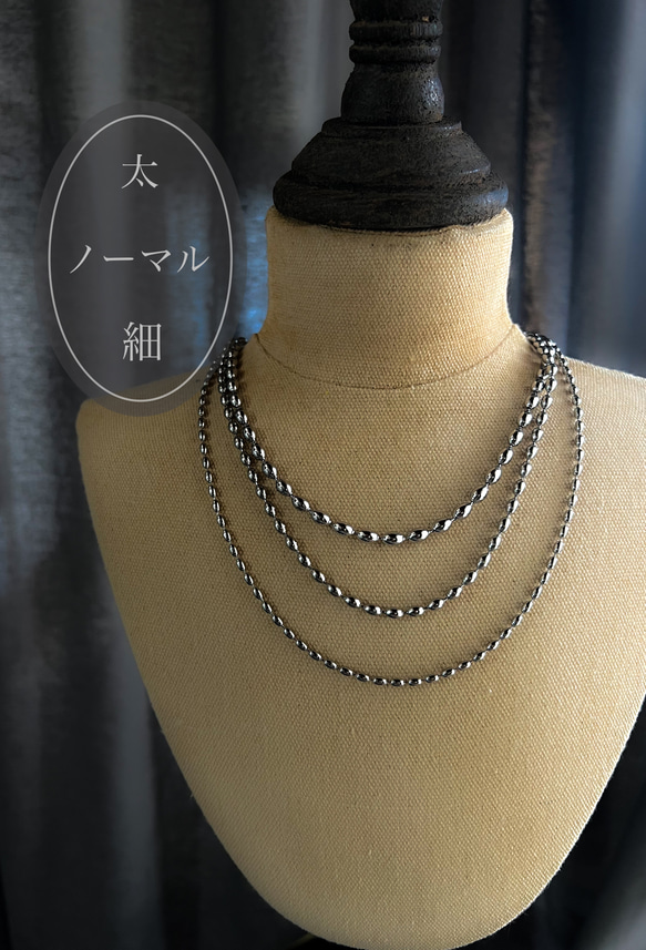 【ifumé】金属アレルギー対応｜サージカルステンレス製 ライスボールチェーンネックレス 太めタイプ 6×4mm 16枚目の画像