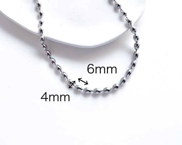 【ifumé】金属アレルギー対応｜サージカルステンレス製 ライスボールチェーンネックレス 太めタイプ 6×4mm 7枚目の画像