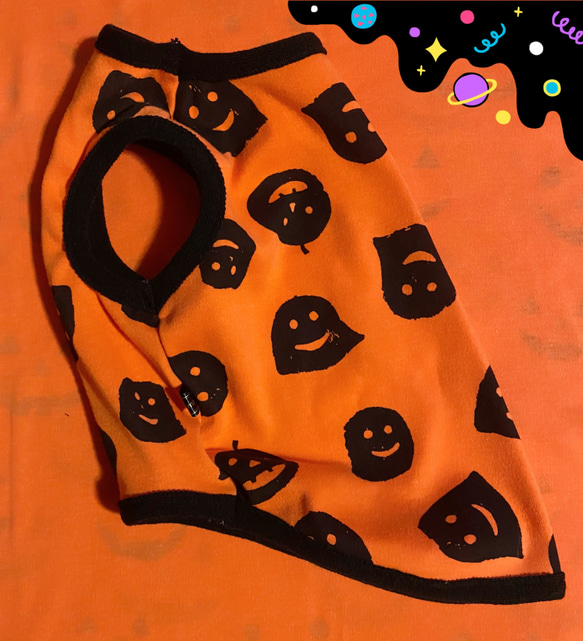 送料無料♪オレンジ ハロウィンゴースト柄 XXS〜 犬服 ハロウィン ドッグウェア タンクトップ 4枚目の画像