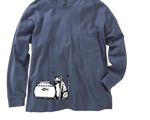 paloma wool 猫プリント 青色 長袖Tシャツ PALOMA WOOL 猫プリント