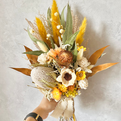 ドライフラワー　スワッグ　インテリア　バンクシア バンクシアとドライアンドラのドライフラワースワッグ/ミニブーケ