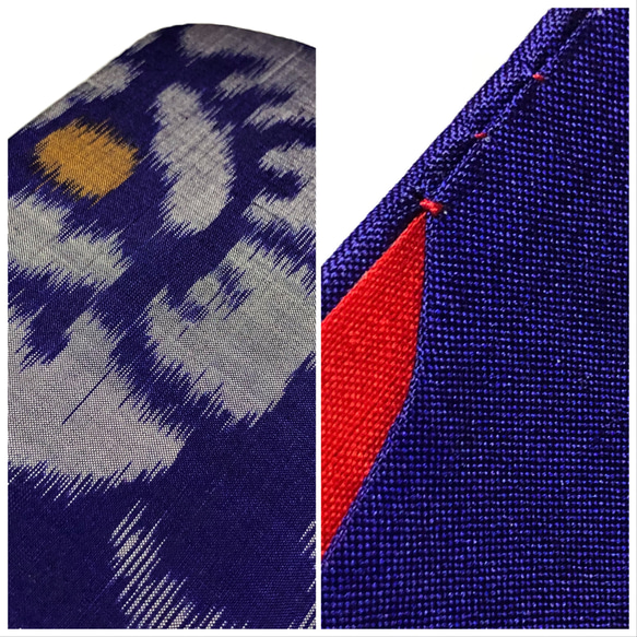 レトロな帯枕・帯板・仮紐・収納バッグセット　銘仙　青紫地に大輪の灰白花柄 3枚目の画像