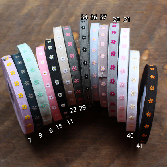 德國KAFKA卡夫卡公司321【50cm單位】寬度約10mm【薄款】-雛菊小花朵圖案小花提花絲帶 第1張的照片