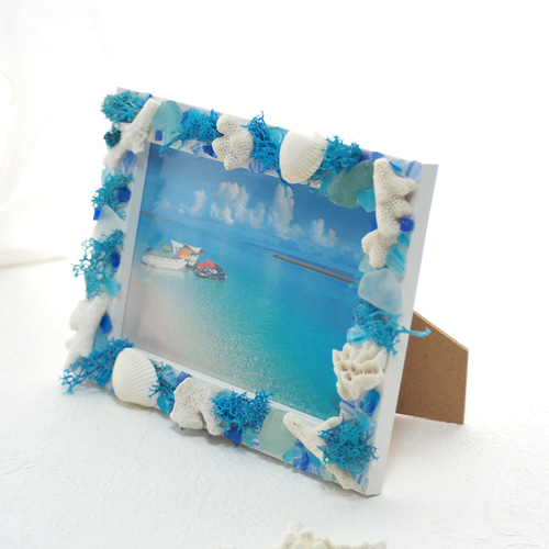 夏のフォトフレーム（ポストカードサイズ/サンゴ/貝/シェル/リゾート