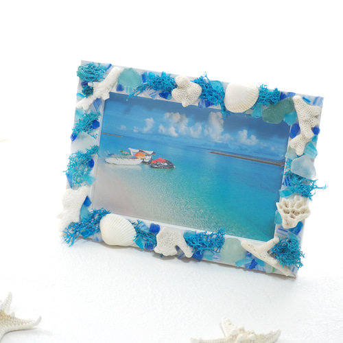 夏のフォトフレーム（ポストカードサイズ/サンゴ/貝/シェル/リゾート