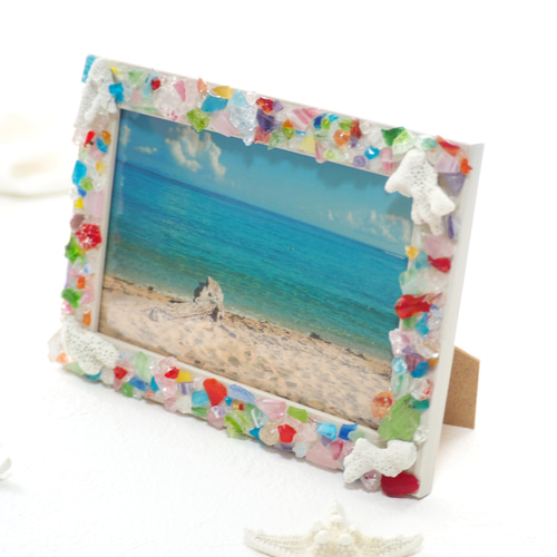 ☆サマーセール☆【希少】鹿島アントラーズ　ジーコ飾り写真　フォトフレーム 夏のフォトフレーム（サンゴ/貝/シェル/リゾート/海/夏/沖縄