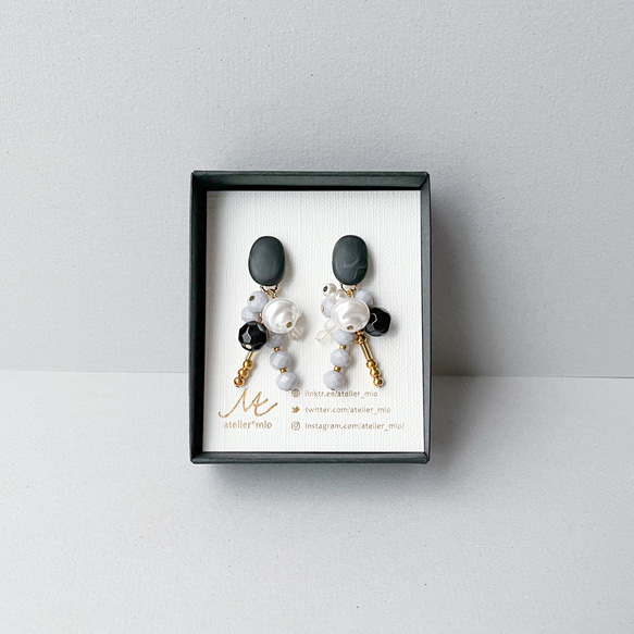 ポリマークレイ × ミックスビジュー costume jewelry ピアス -black- 6枚目の画像