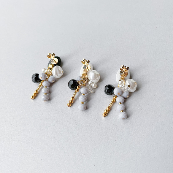 ポリマークレイ × ミックスビジュー costume jewelry ピアス -black- 9枚目の画像