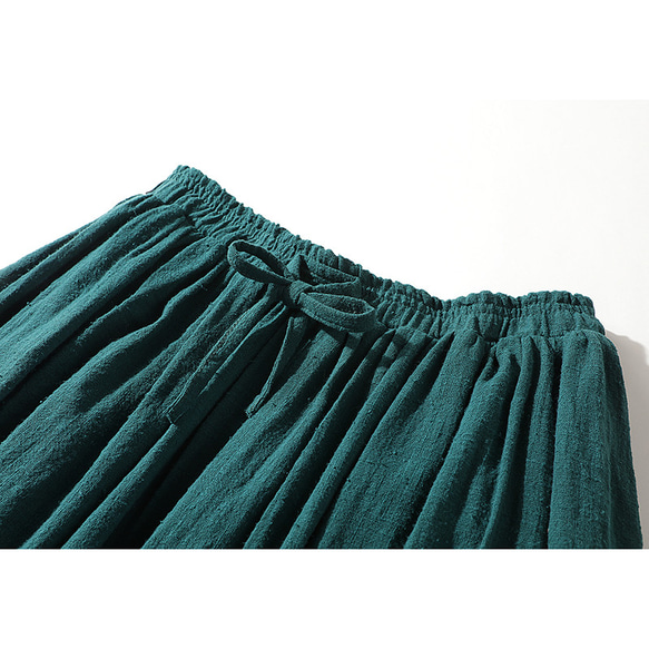 綿麻スカート　シンプルスカート　ウエストゴム　ポケット付き　グリーン　＃L070GR 3枚目の画像