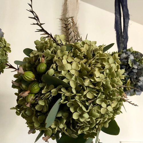 アナベル紫陽花ボール リース アナベル紫陽花 ボールリース フライングリース ブーケ