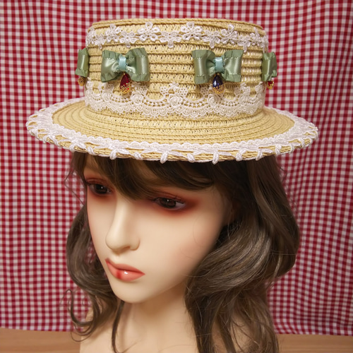 ロリータ 麦わら 帽子 ゴスロリ ゴシック ハンドメイド カンカン