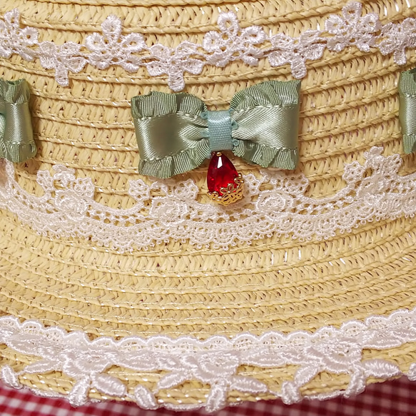 W Berry Cakeのストローハット　プレーン＊ケーキ　麦わら帽子　苺　ロリィタ　ロリータ　カンカン帽  　麦藁帽子 8枚目の画像