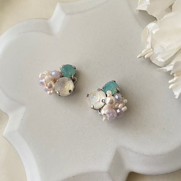 ビジューイヤリング／ピアス イヤリング・ノンホールピアス Rose Color