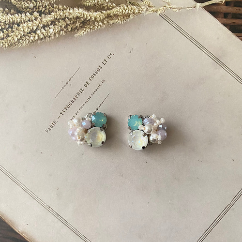 ビジューイヤリング／ピアス イヤリング・ノンホールピアス Rose Color 