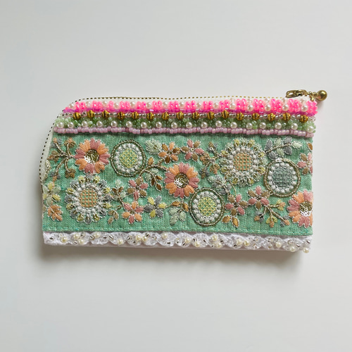 ビーズ刺繍ポーチ ヘイズミントフラワー ポーチ melancholy 通販