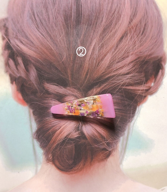 クリップ　ヘアアクセサリー　秋色　スモーキーピンク　紫陽花　シェル　 4枚目の画像