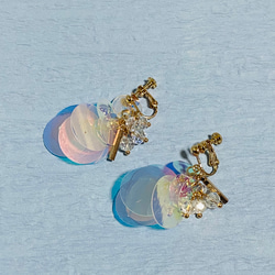 海のしずく★スパンコールタッセルのしゃらしゃらイヤリング　金属アレルギー対応　ニッケルフリー 3枚目の画像