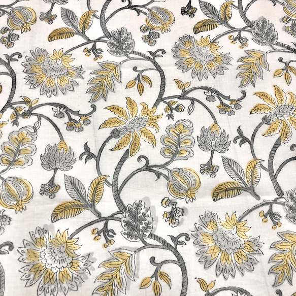 [50公分單位]白色黃色花朵印度手工版畫布料紡織棉 第3張的照片