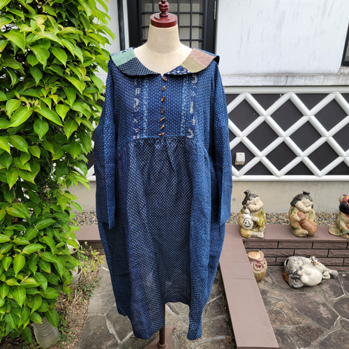 着物リメイク 古布 手作り 近江上布 セーラー ワンピース ワンピース