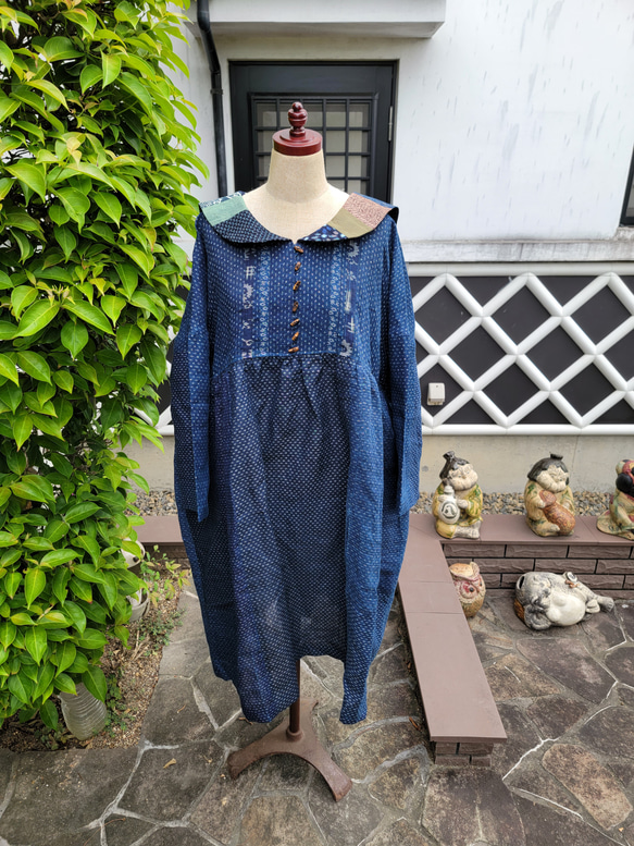 着物リメイク 古布 手作り 近江上布 セーラー ワンピース