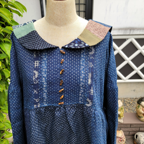 着物リメイク 古布 手作り 近江上布 セーラー ワンピース ワンピース