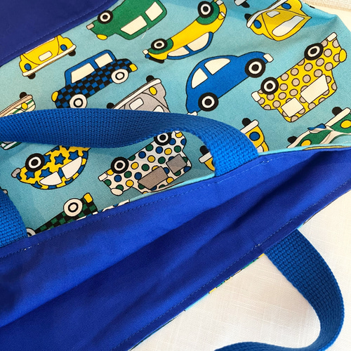 ⋈*｡ﾟ【New】北欧風オシャレなブルー車柄レッスンバック ⋈*｡ﾟ