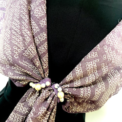 送料無料 着物 リメイク 絞り 藤色 正絹 シルク ショール ストール ドレス ワンピースに 2枚目の画像