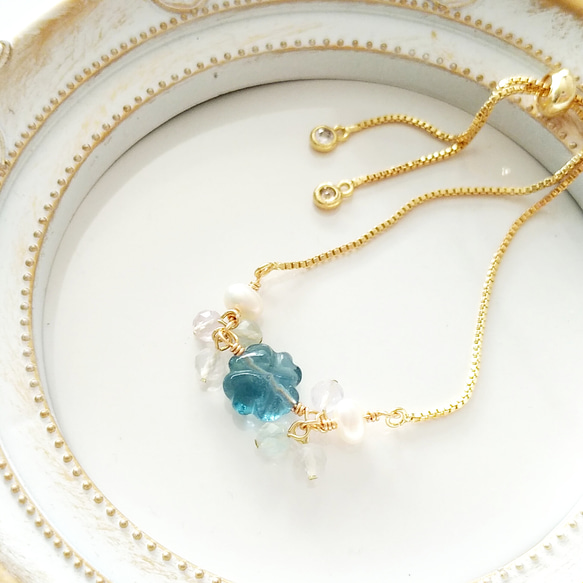 フローライトブレスレット 天然石ブレスレット 四つ葉のクローバー  