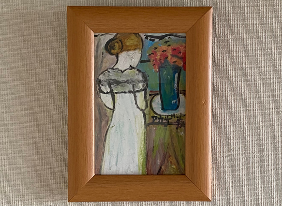 【ラッピング不可】 絵画。原画手描き【夜、窓の前に立って花瓶を整えて夜の景色を 絵画