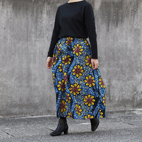 ★ 送料無料 ★ アフリカ布のロングスカート（アフリカンプリント）ロング・マキシ 1枚目の画像