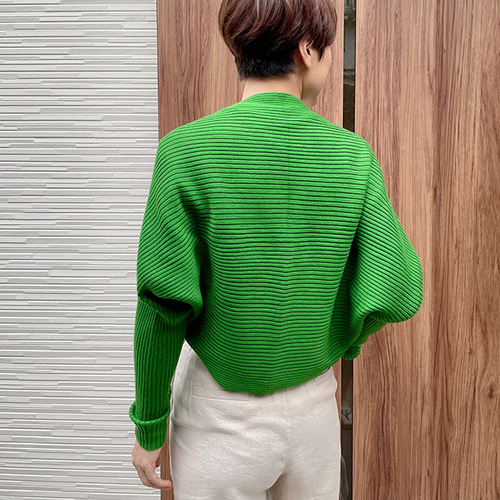 【着用感の少ない美品】45Rかわいいコットンニットポロ★センスの良いグリーン 緑 Yonetomi NEW BASIC（ヨネトミニューベーシック）LIGHT WAVE