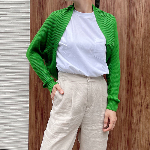 【着用感の少ない美品】45Rかわいいコットンニットポロ★センスの良いグリーン 緑 OPAQUE.CLIP｜ショートニットカーディガン【UV/洗濯機洗い可