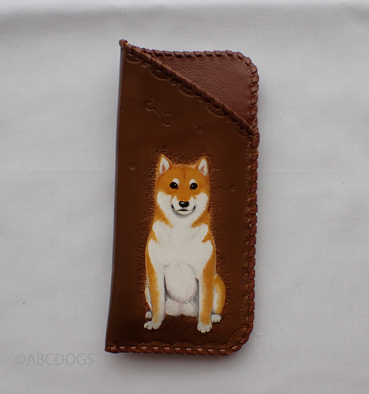 本革めがねケース　柴犬　赤柴　ABCDOGS