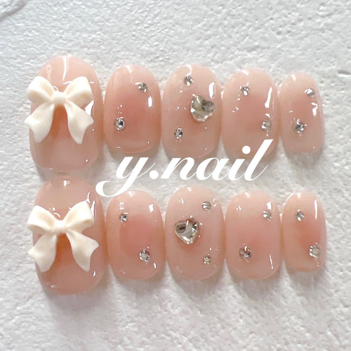 チークネイル/リボンネイル/ガーリーネイル/韓国ネイル/ワンホンネイル  