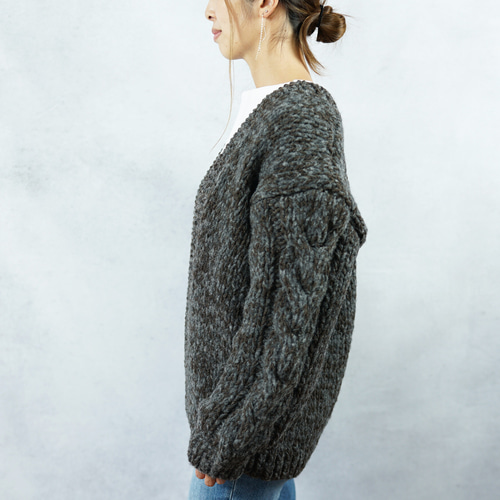 予約販売】アルパカウール・ケーブル編みガウン（N-420085-チャコール