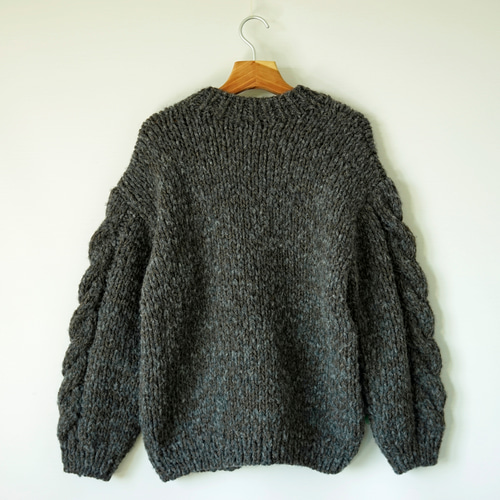 即納可】アルパカウール・ケーブル編みガウン（N-420085-チャコール