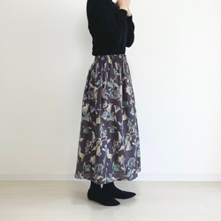 【メルマガ掲載】花柄リネンギャザースカート　グレイッシュパープル　【基本丈80cm】 3枚目の画像