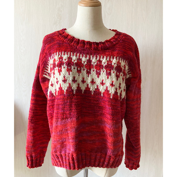 SALE  手編み　ウルグアイウール　malabrigo　編み込みセーター 2枚目の画像