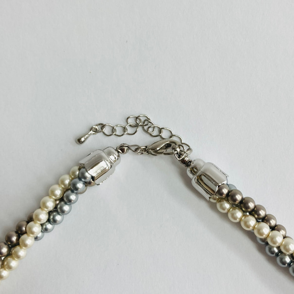 ガラスパール3連ツイストネックレス/ブルーmix/R/made in japan 5枚目の画像